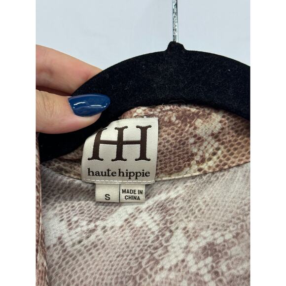 Haute Hippie Silk Snake Print Long Sleeve Button Up Shirt Brown Women's Size S - Picture 3 of 5